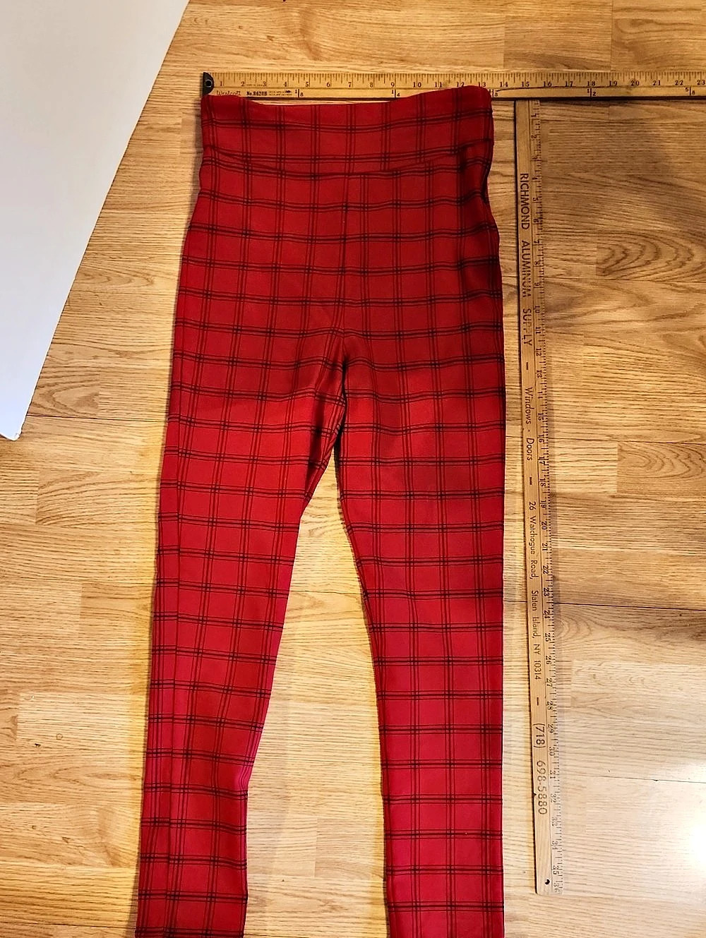 Red & Black Plaid Women's Pants High Waist